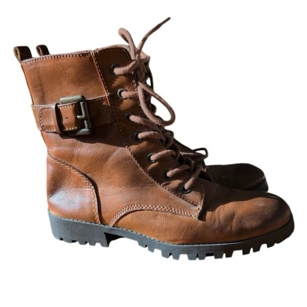 SO Kohl S Ankle Boots Women s size 8 Combat Lace up zip sides shoes in a Brown